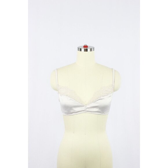 ZARA Light Grey Satin Lace Trim Triangle Bralette Bra, Size L - Picture 9 of 16